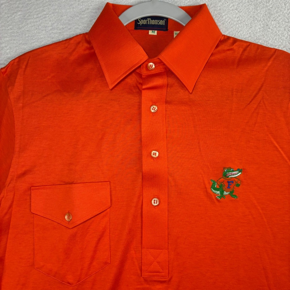 Vintage Florida Gators Polo Shirt Men M Orange Lisle 80s Preppy Single Stitch
